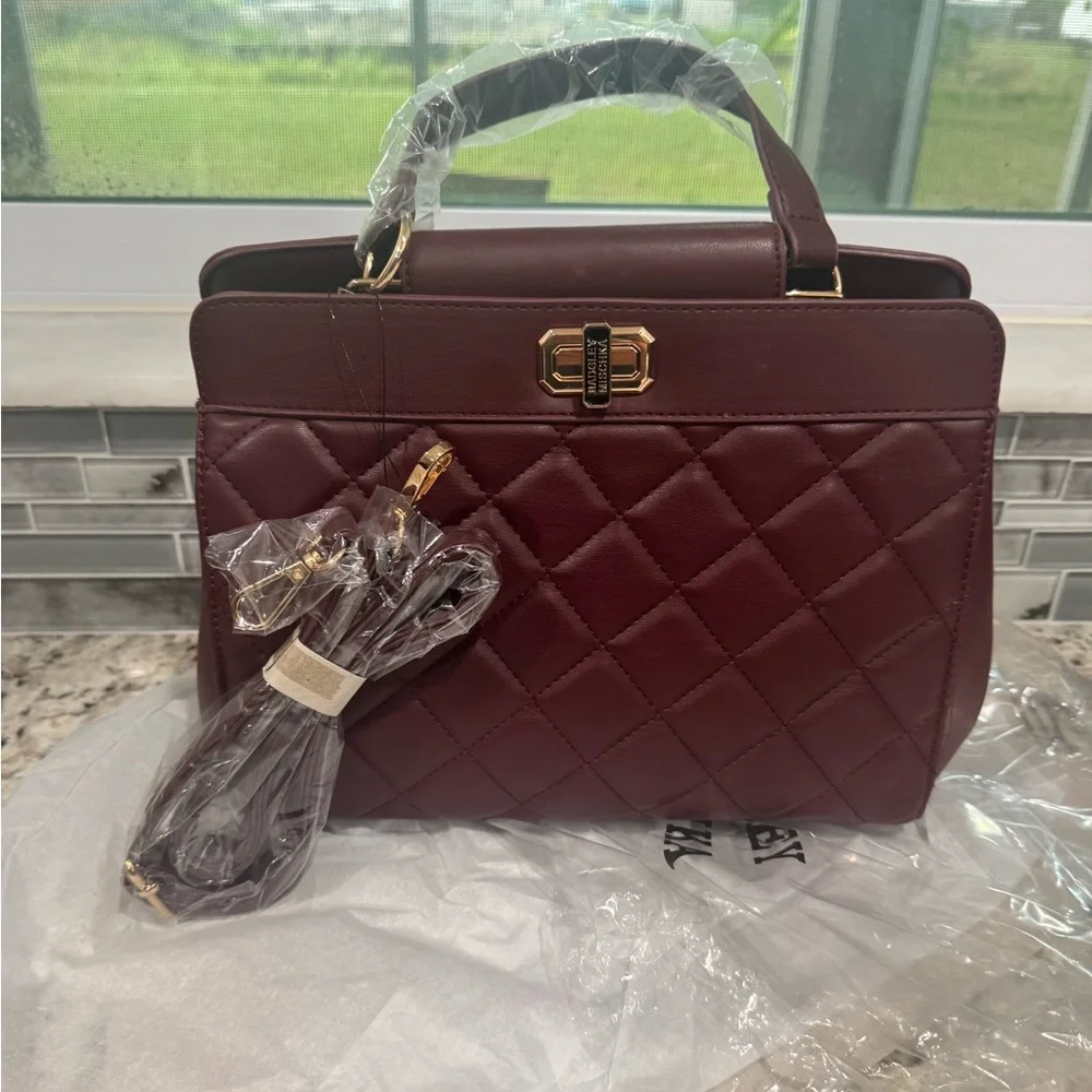 🆕Badgley Mischka Quilted Maroon Satchel w/ long strap